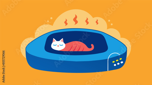 A heated pet bed with adjustable temperature settings for the ultimate cozy sleep experience.. Vector illustration