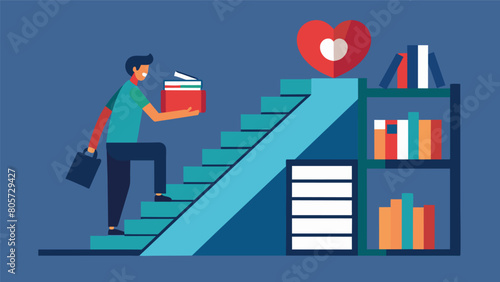 A library patron uses the stairs instead of the elevator to get their heart rate up before getting back to their reading.. Vector illustration