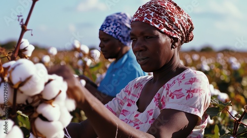 In the golden glow of a cotton field, a woman's hands move swiftly, skillfully gathering cotton, a living testament to diligence and perseverance