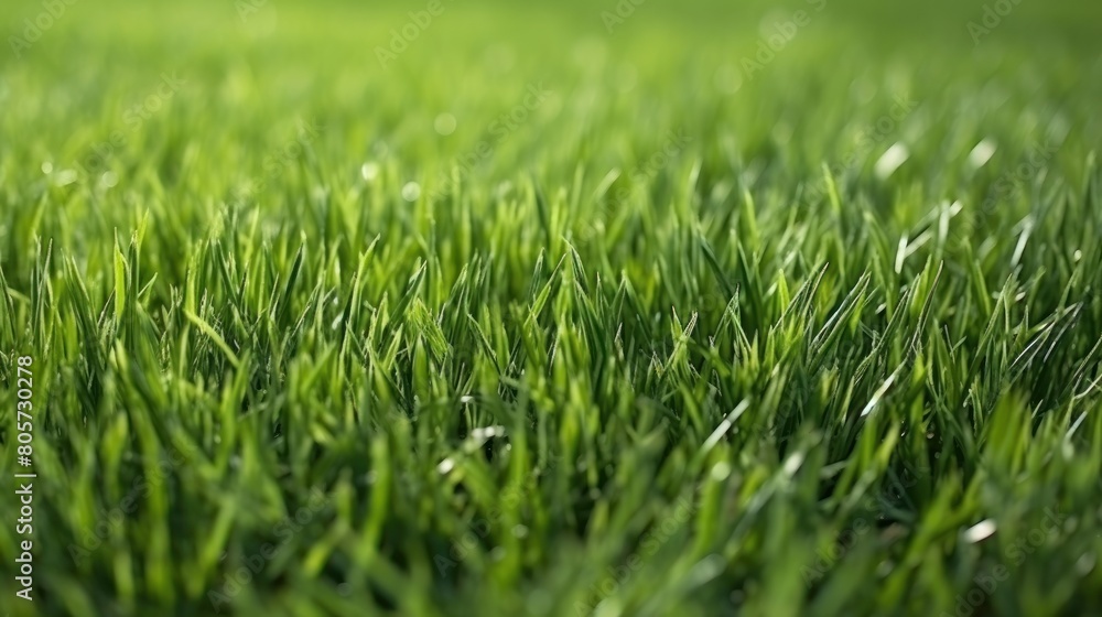 Lush green lawn grass with white line marking at new large football stadium closeup Lush green lawn grass with white line marking at new large football stadium closeup