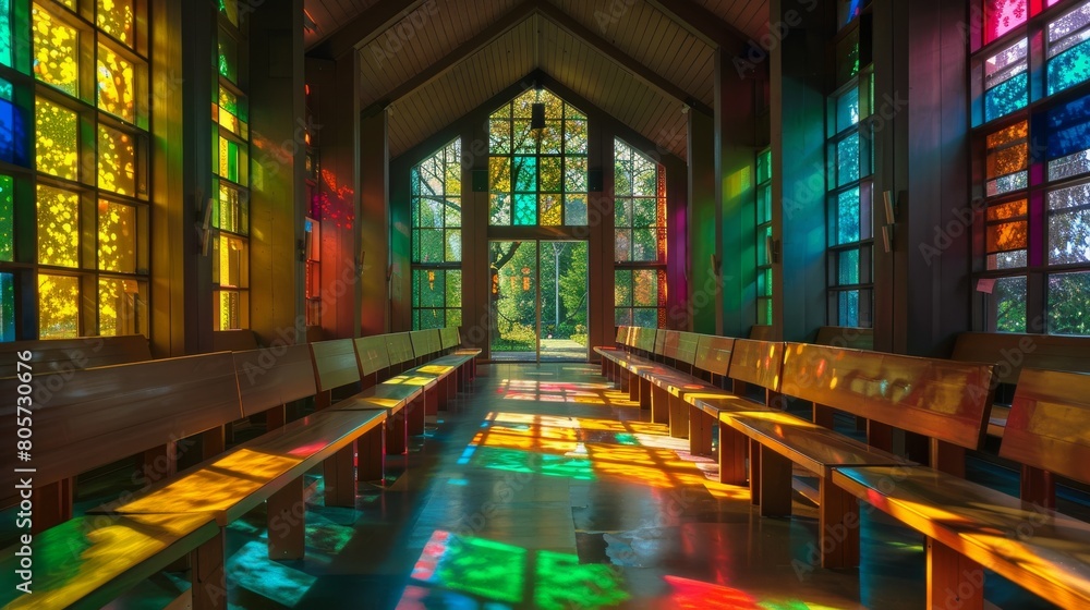 Stained glass windows in a beautiful chapel.