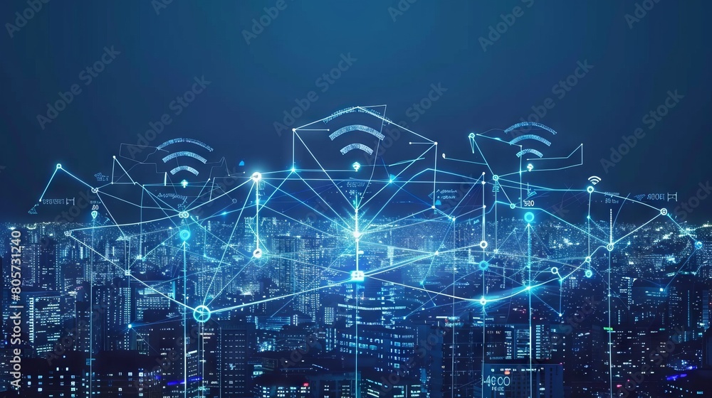 Smart city and communication network concept. 5G. LPWA (Low Power Wide Area). Wireless communication. Technology and business background