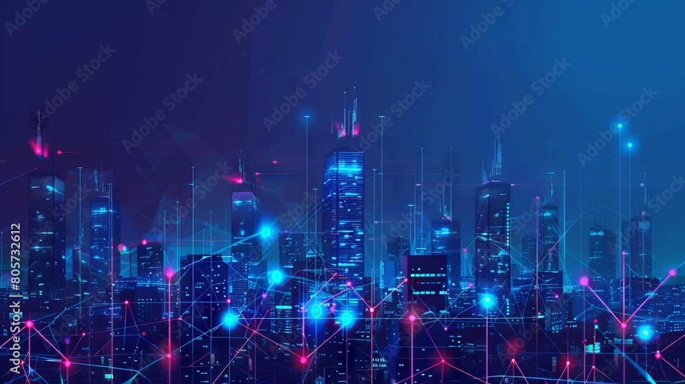 Fototapeta premium Smart city and communication network concept. 5G. LPWA (Low Power Wide Area). Wireless communication. Technology and business background