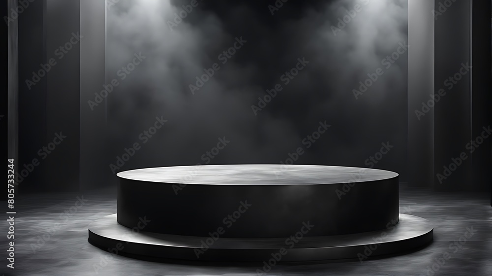 Podium black dark smoke background product platform abstract stage texture fog spotlight. Dark black floor podium dramatic empty night room table concrete wall scene place display studio smoky dust Podium black dark smoke background product platform abstract stage texture fog spotlight. Dark black floor podium dramatic empty night room table concrete wall scene place display studio smoky dust