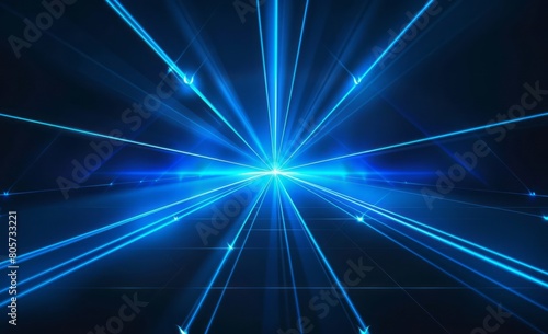 Abstract blue light rays shining against a deep black canvas, enhanced by dynamic glowing laser beams for a modern and high-tech aesthetic