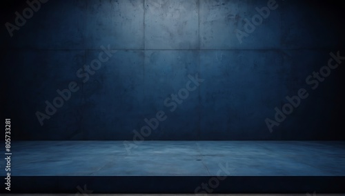 Captivating Contrast Unveiling the Allure of a Dark Blue Wall in an Empty Room with a Concrete