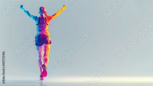 Blue yellow geometric form illustration of runner celebrating victory © Ari
