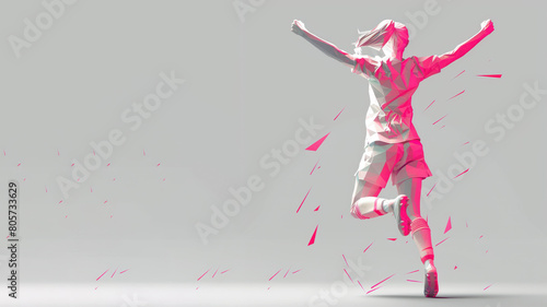 Pink geometric form illustration of soccer player celebrating success