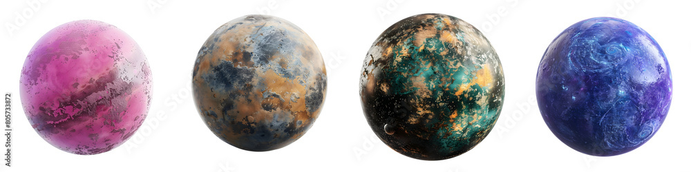 Set of planets isolated on transparent background