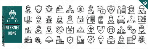 Set of 48 outline icons related to Internet safety. Linear icon collection. Vector illustration.