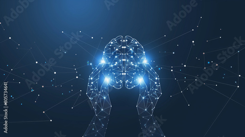Digital Human Face Representing AI on Blue Network Background