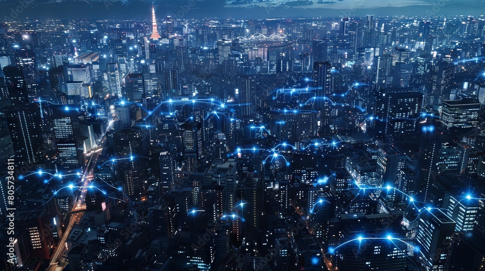 Smart city and communication network concept. 5G. LPWA (Low Power Wide Area). Wireless communication. Technology and business background Smart city and communication network concept. 5G. LPWA (Low Power Wide Area). Wireless communication. Technology and business background
