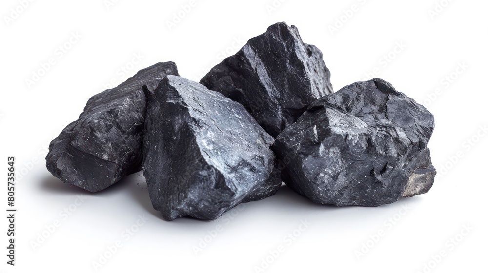 Black charcoal or coal on white background Black charcoal or coal on white background