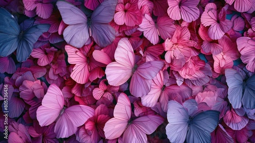 Dreamscape image with thousands of pink and purple butterflies