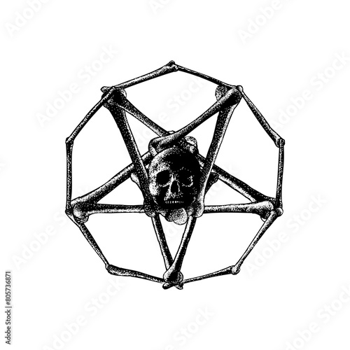 skull and bones star inverted hand drawing vector isolated on background.