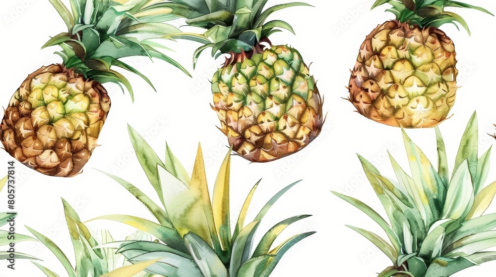 watercolor seamless pattern of pineapple. watercolor seamless pattern of pineapple.