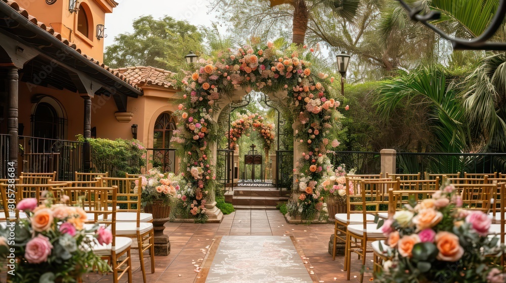 Wedding arch decorated with a long wide