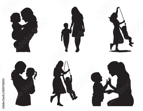 Silhouette of mother and child vector illustration for mothers day black color on white background