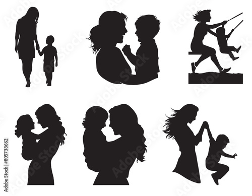 Silhouette of mother and child vector illustration for mothers day black color on white background