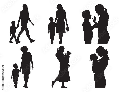 Silhouette of mother and child vector illustration for mothers day black color on white background