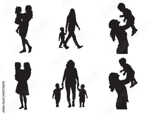 Silhouette of mother and child vector illustration for mothers day black color on white background
