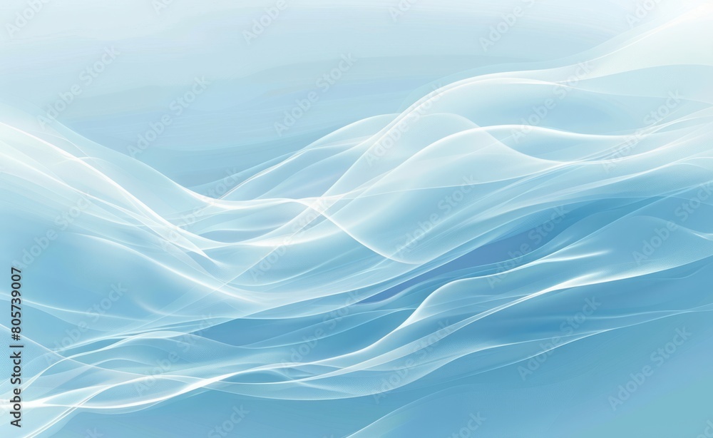 Abstract light blue background with white waves and soft lines. The design is suitable for presentation, power point slide or banner with a copy space area