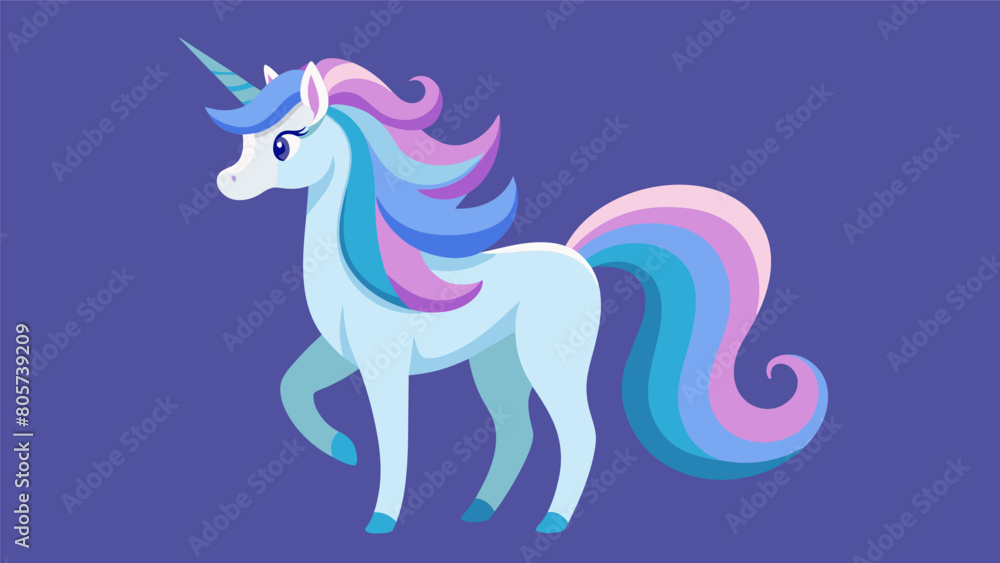 A whimsical unicorn its mane and horn accented with soft pastel shades of blue purple and pink.. A whimsical unicorn its mane and horn accented with soft pastel shades of blue purple and pink..