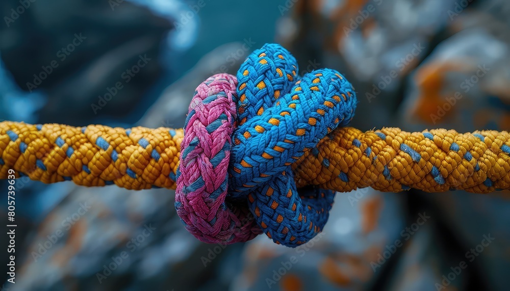 A strong rope is tied in a secure knot, symbolizing unity and strength A strong rope is tied in a secure knot, symbolizing unity and strength
