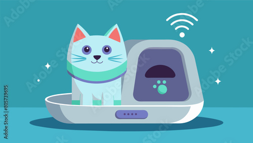 Give your cat the gift of a healthy life with this intelligent litter box that detects changes in waste and keeps you informed about your pets health.. Vector illustration