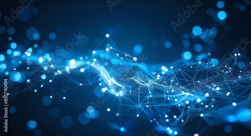 Abstract background highlighting blue glowing connections and dots set against a dark blue gradient, illustrating the seamless integration of modern technology photo