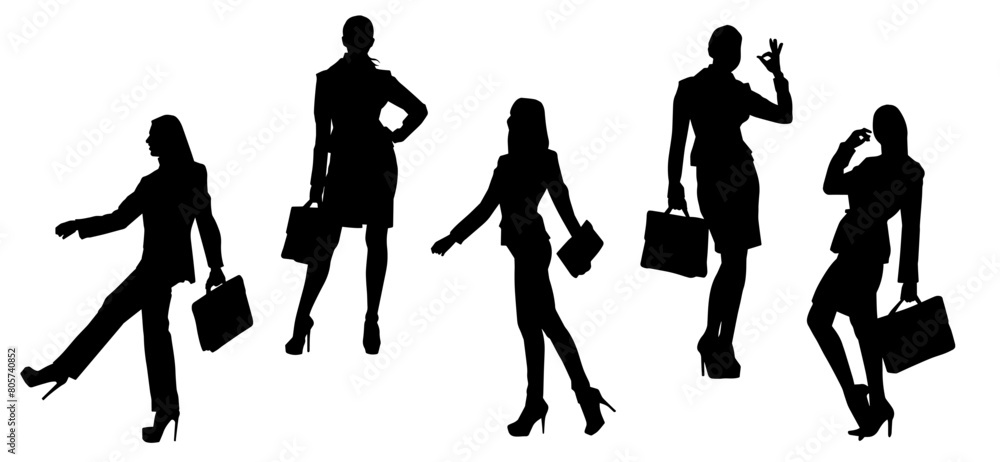 Silhouette of business woman carrying briefcase in expressive pose Silhouette of business woman carrying briefcase in expressive pose