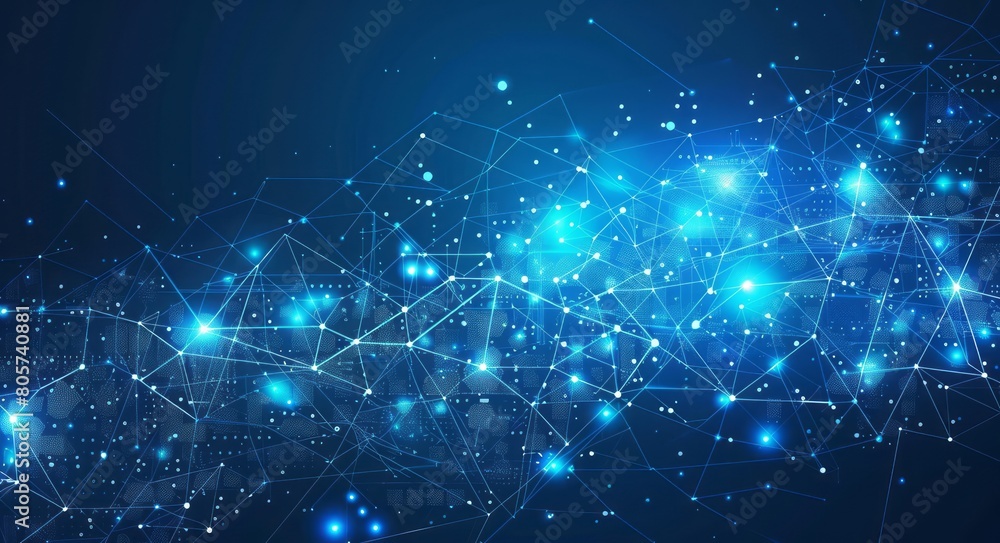Abstract design featuring blue glowing connections and dots on a gradient of deep blue, capturing the essence of a futuristic network and digital transformation Abstract design featuring blue glowing connections and dots on a gradient of deep blue, capturing the essence of a futuristic network and digital transformation