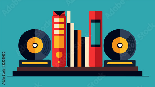 A set of record bookends made from splitting and affixing a record to a bookend base. Vector illustration photo