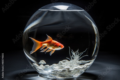 Vibrant goldfish swimming in a glass bowl