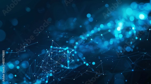 Abstract technology background with blue glowing connections and dots on a dark background