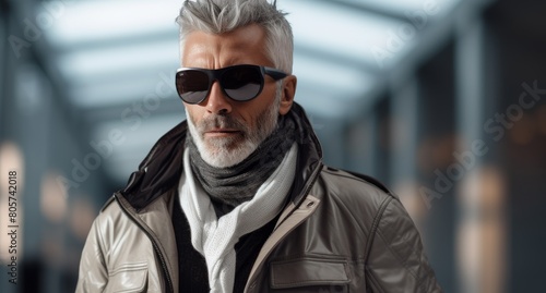 Mature man with sunglasses and scarf in winter