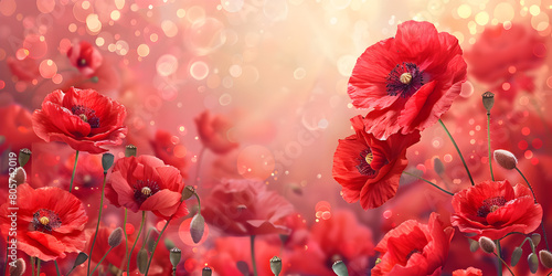 Red poppy background banner illustration for remembrance day and memorial events. Suitable for commemorative and floral design purposes. photo
