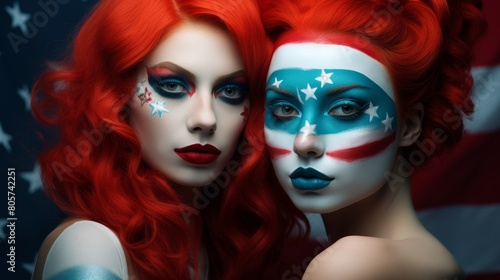 Patriotic makeup portrait with red hair