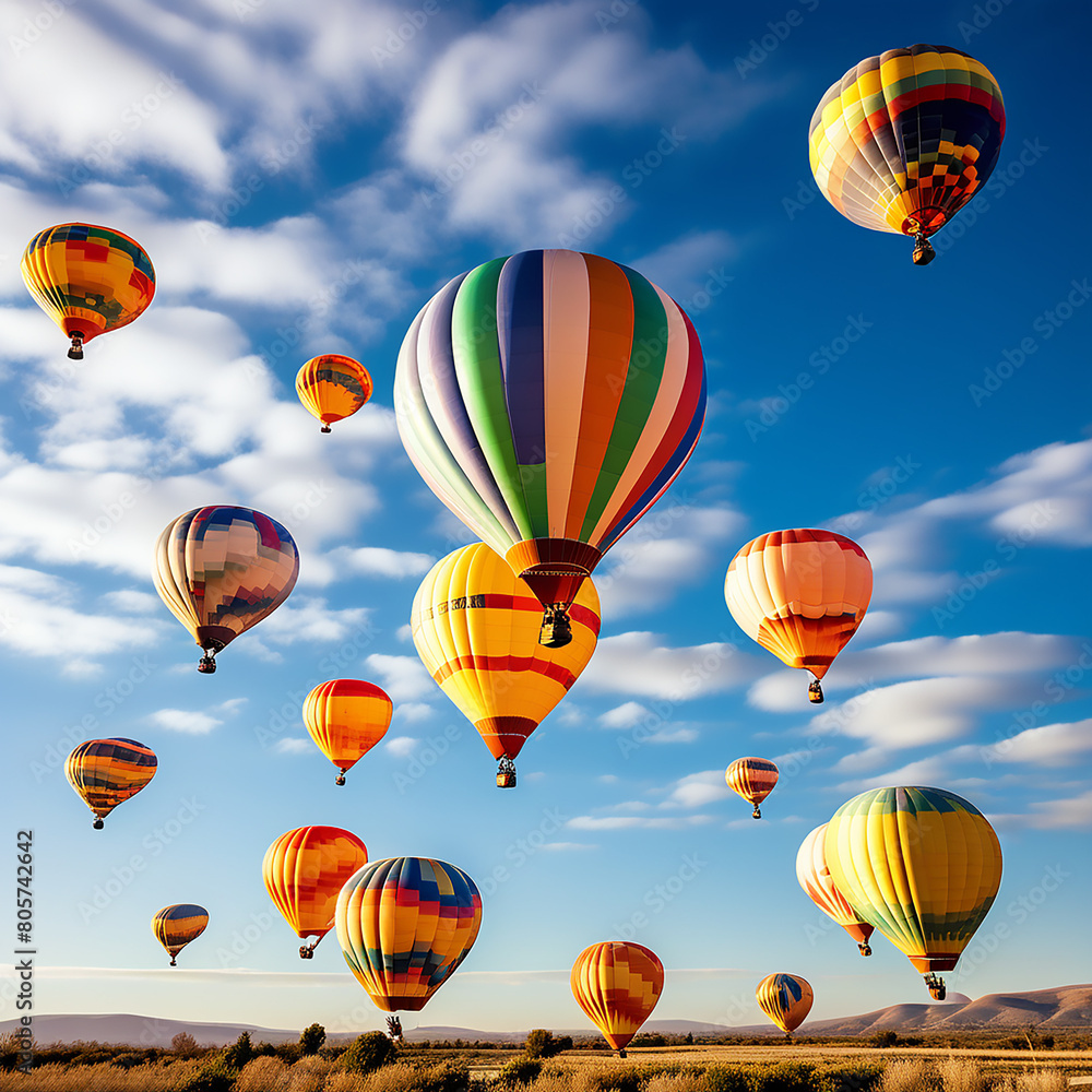 Obraz premium Skyward Sojourn: Embarking on Hot Air Balloon Adventures