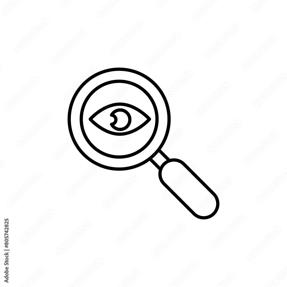 Magnifier with eye outline icon. Eye test vector trendy style liner illustration for web and app..eps Magnifier with eye outline icon. Eye test vector trendy style liner illustration for web and app..eps