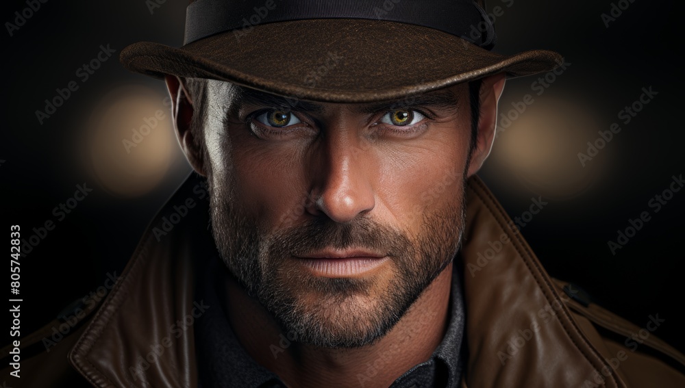 Rugged cowboy with intense gaze Rugged cowboy with intense gaze
