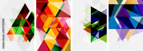 A creative arts product featuring four colorful geometric shapes a rectangle  triangle  and two symmetrical shapes in violet and magenta on a white background