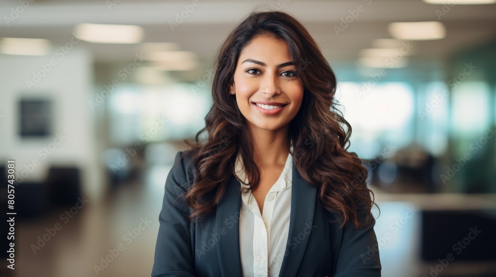Obraz premium Smiling professional woman in business attire