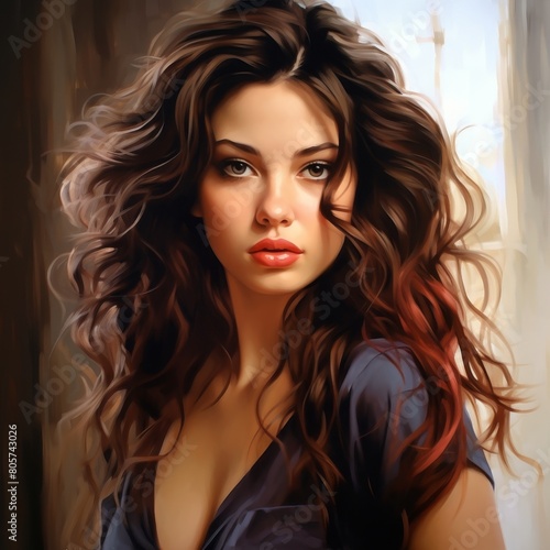 Captivating portrait of a woman with flowing curly hair