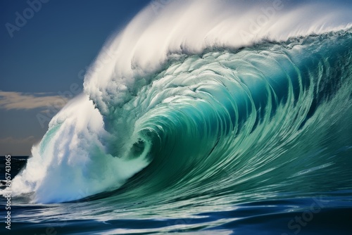 Powerful ocean wave crashing with white foam