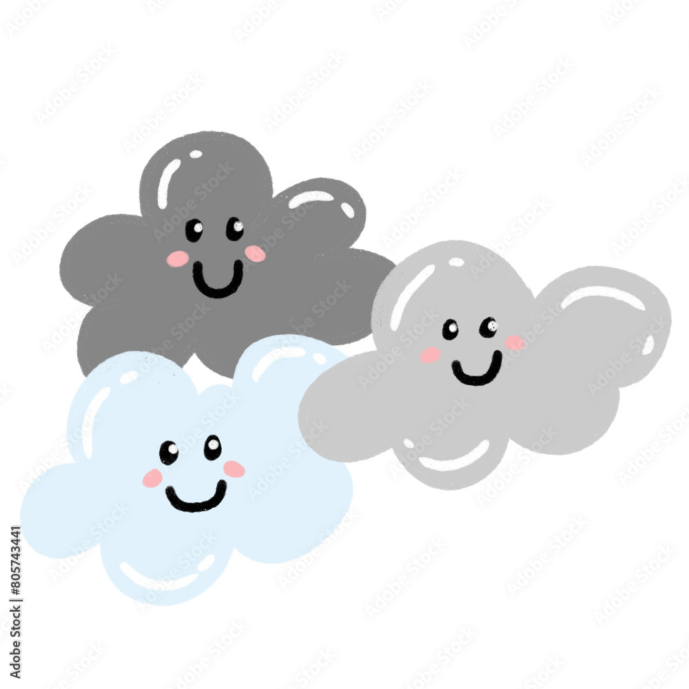 Obraz premium cartoon illustration weather sky season emoji cloud clouds cloudy blue baby grey smile