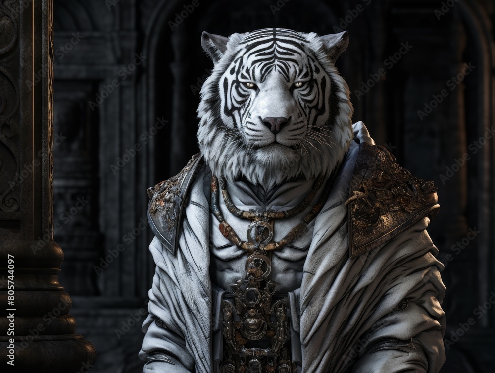 majestic white tiger in ornate robe