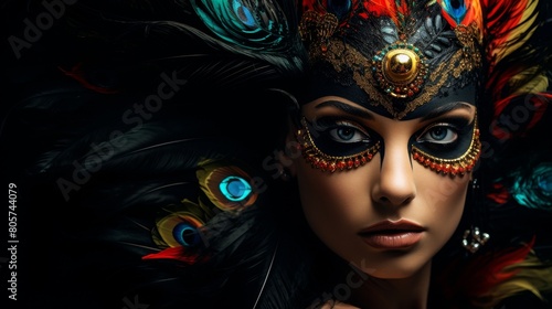 Mysterious woman in ornate costume and headdress