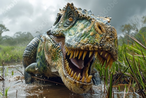 Journey to the Jurassic  world of dinosaurs  extinct species with big  strong  toothy predators  prehistoric era and the fascinating realm of ancient reptiles
