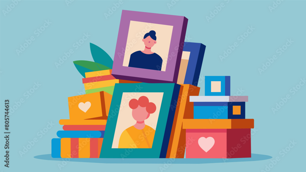 A stack of personalized picture frames each one with a unique design and filled with cherished memories ready to be gifted to close friends and. A stack of personalized picture frames each one with a unique design and filled with cherished memories ready to be gifted to close friends and.